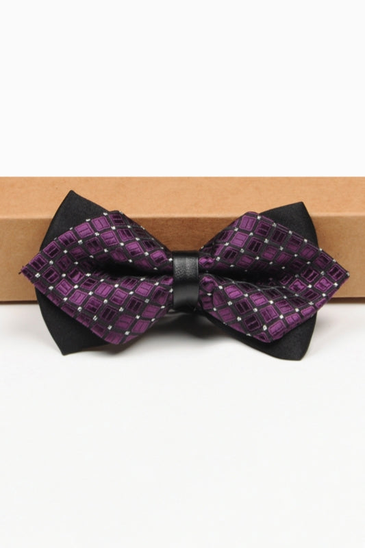 Purple Plaid Double Layer Pointed Men's Bow Tie