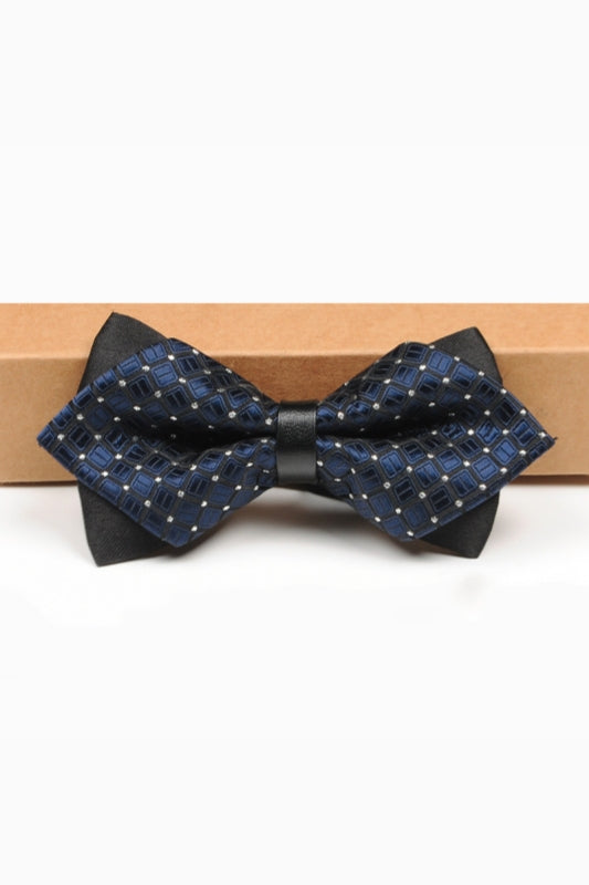 Navy Plaid Double Layer Pointed Men's Bow Tie Main image