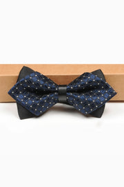 Navy Plaid Double Layer Pointed Men's Bow Tie