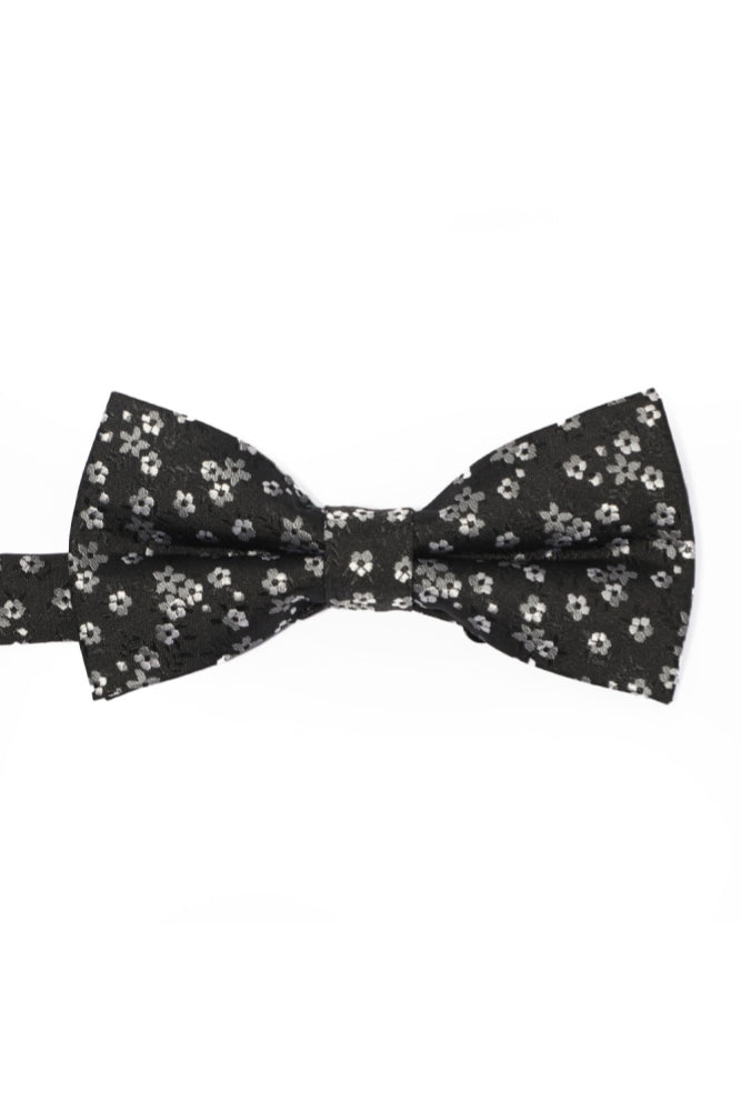 Black Base White Floral Jacquard Men's Bow Tie