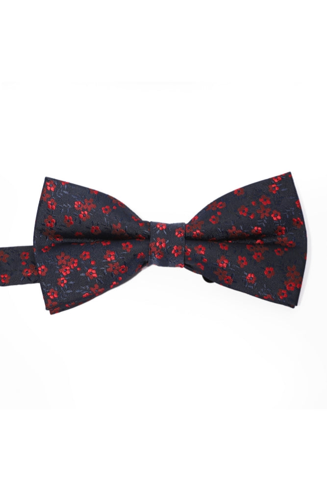 Navy Blue Base Red Floral Jacquard Men's Bow Tie Main image