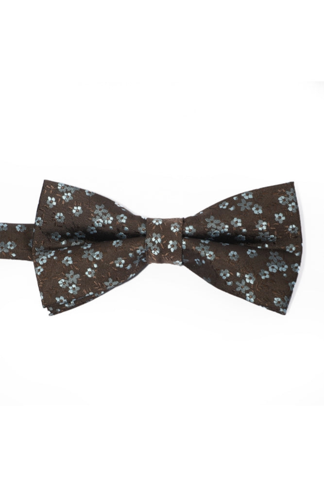Brown Base Light Blue Floral Jacquard Men's Bow Tie Main image