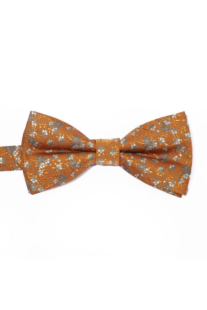 Gold Base White Floral Jacquard Men's Bow Tie Main image