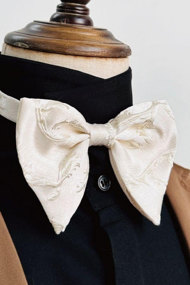 White Jacquard Double Pointed Bow Tie