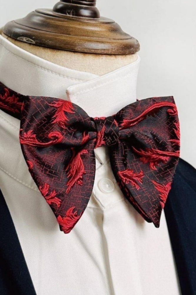 Vintage Burgundy Jacquard Double Pointed Bow Tie Main image