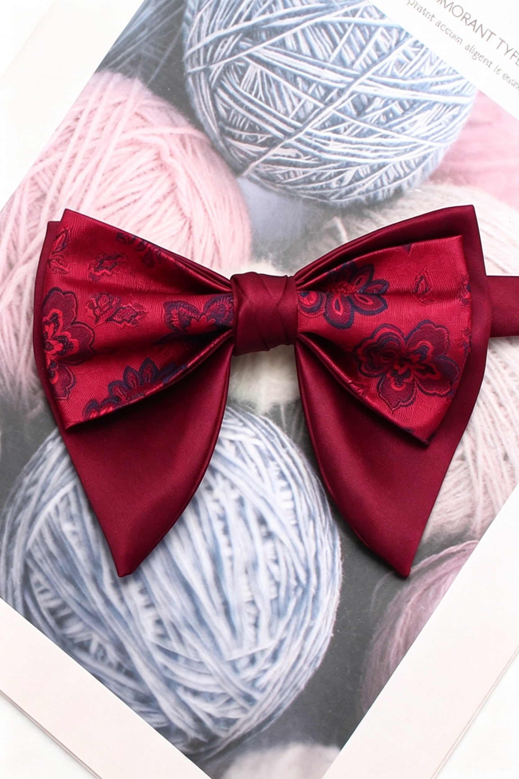 Vintage Burgundy Jacquard Double Layer Pointed Bow Tie Main image