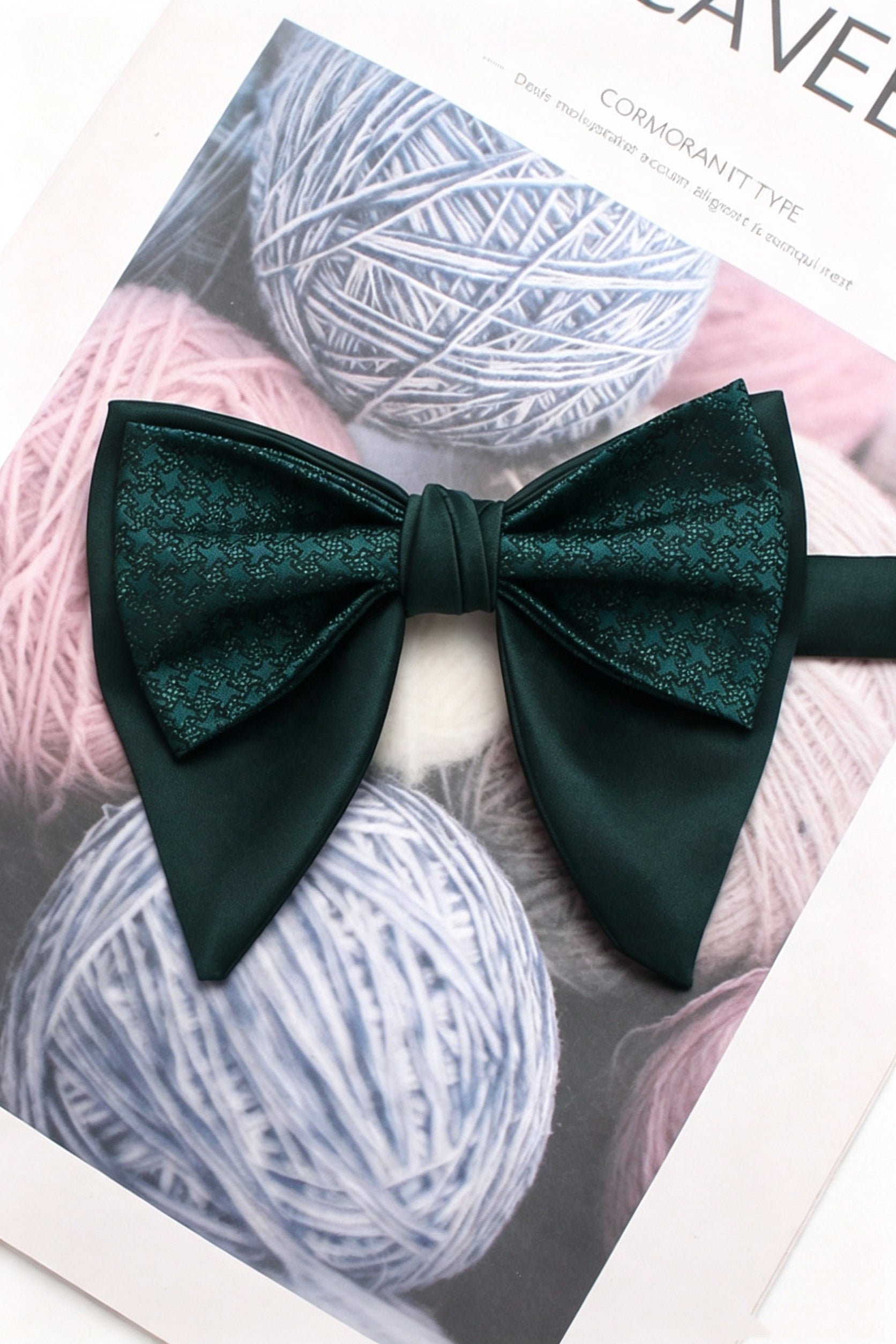 Dark Green Jacquard Double Layer Pointed Bow Tie Main image