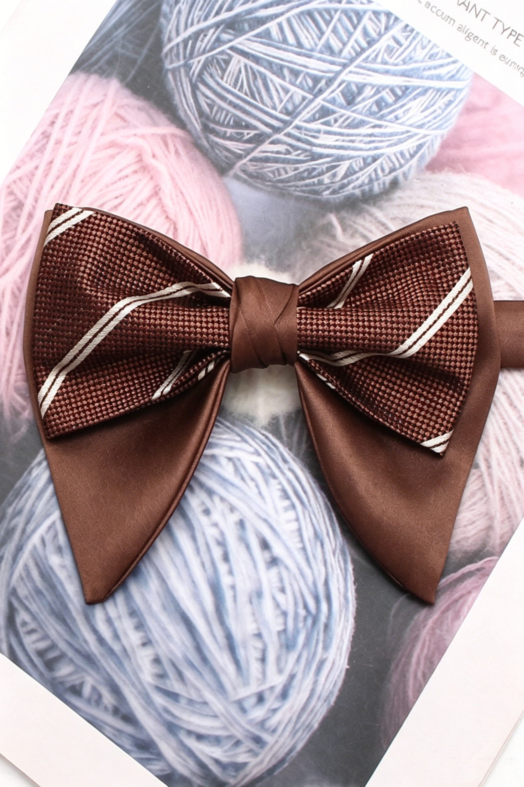 Brown Striped Double Layer Pointed Bow Tie Main image