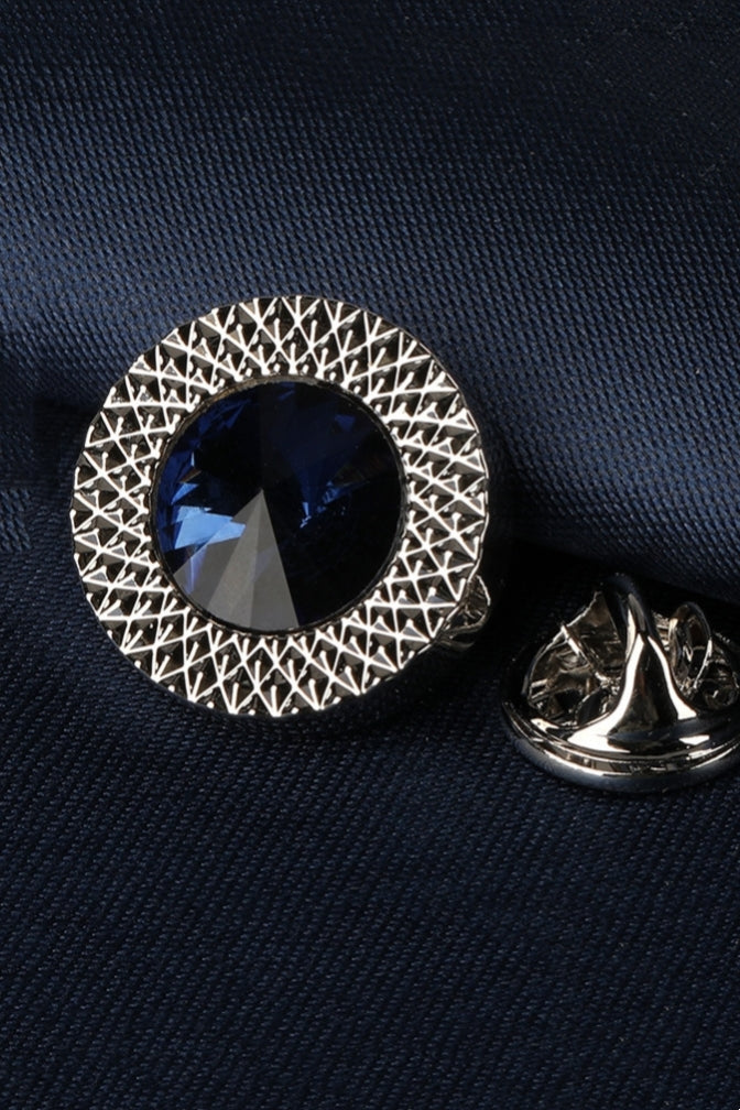 Round Dark Blue Crystal Men's Lapel Pin Main image
