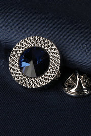 Round Dark Blue Crystal Men's Lapel Pin