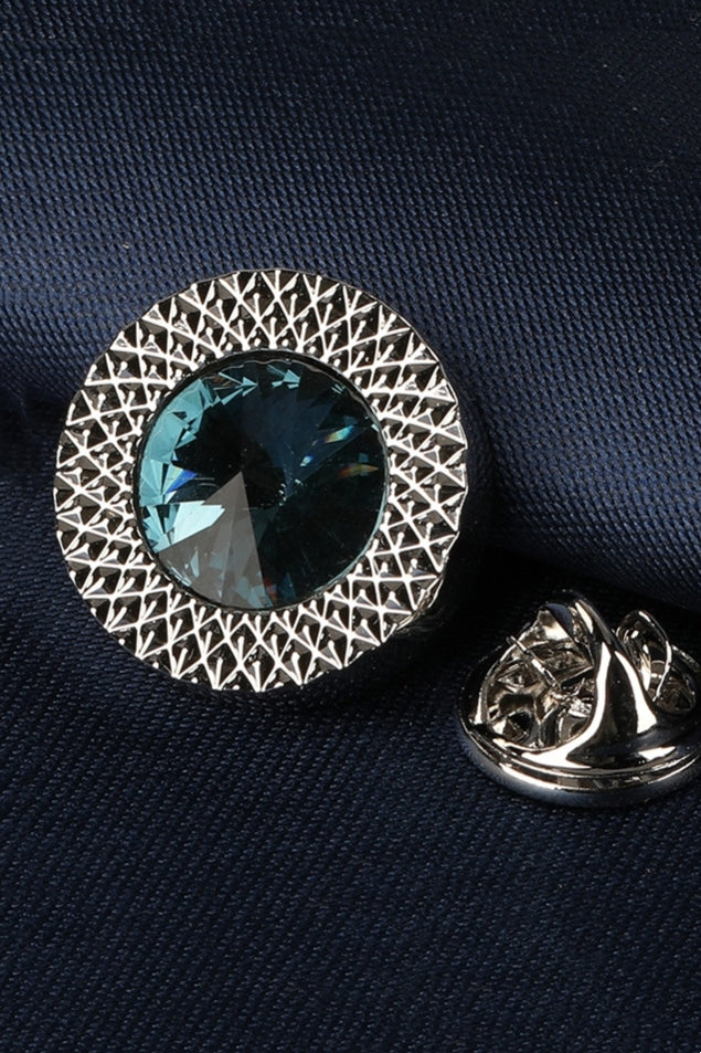 Round Teal Crystal Men's Lapel Pin Main image