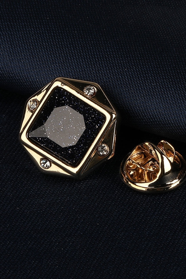 Gold Octagonal Starry Sand Crystal Men's Lapel Pin Main image