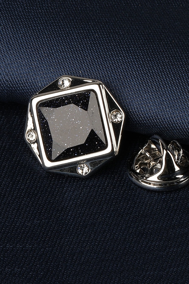 Silver Octagonal Starry Sand Crystal Men's Lapel Pin Main image