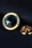 Round Teal Crystal Halo Gold Lapel Pin For Men