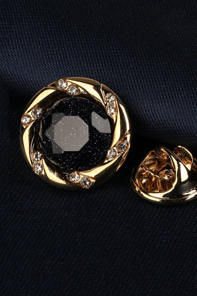 Gold Swirl Halo Starry Sand Crystal Men's Lapel Pin