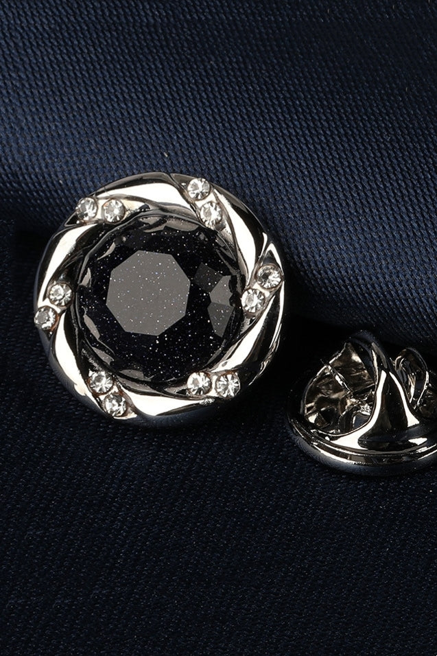 Silver Swirl Halo Starry Sand Crystal Men's Lapel Pin Main image