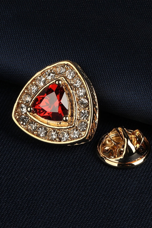 Gold Triangular Red Crystal Halo Men's Lapel Pin Main image