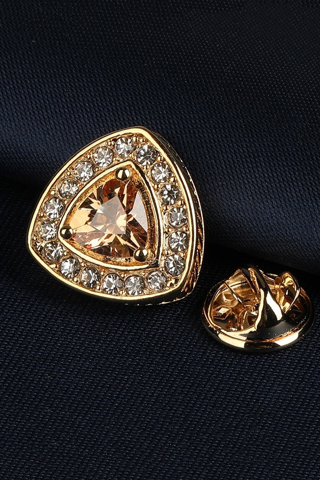 Gold Triangular Champagne Crystal Halo Men's Lapel Pin