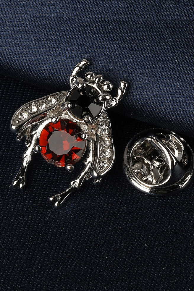 Silver Bee Red Crystal Men's Lapel Pin