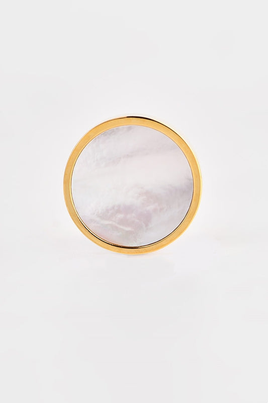 Gold Round Natural Mother Of Pearl Lapel Pin For Men