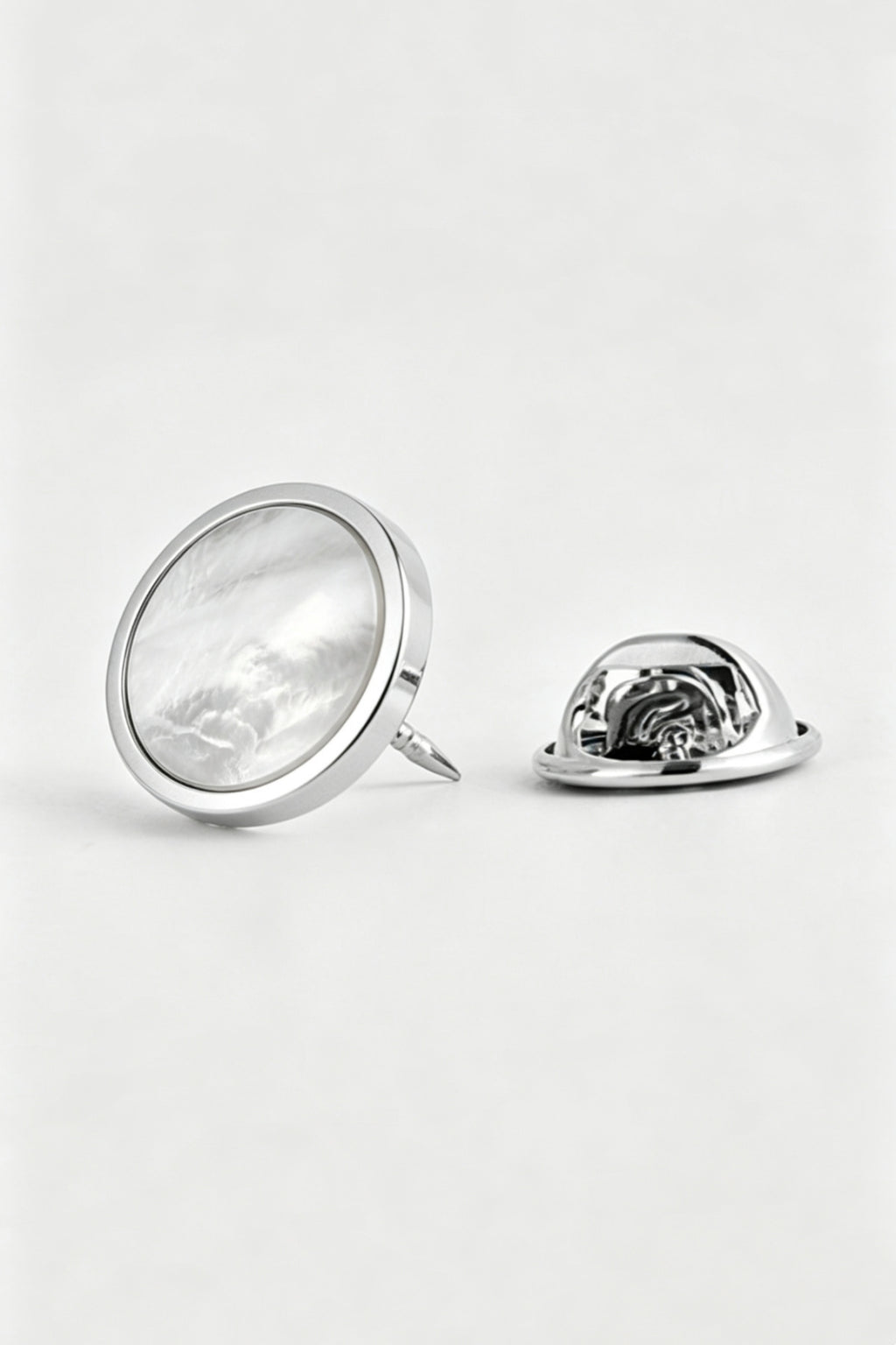 Silver Round Natural Mother Of Pearl Lapel Pin For Men