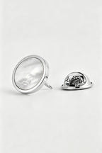 Silver Round Natural Mother Of Pearl Lapel Pin For Men