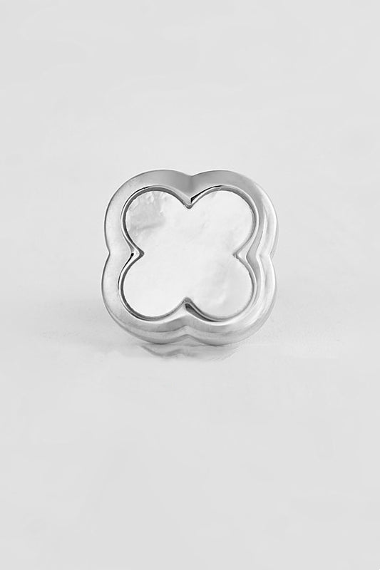 Silver Four Leaf Clover Natural Mother Of Pearl Lapel Pin For Men Main image