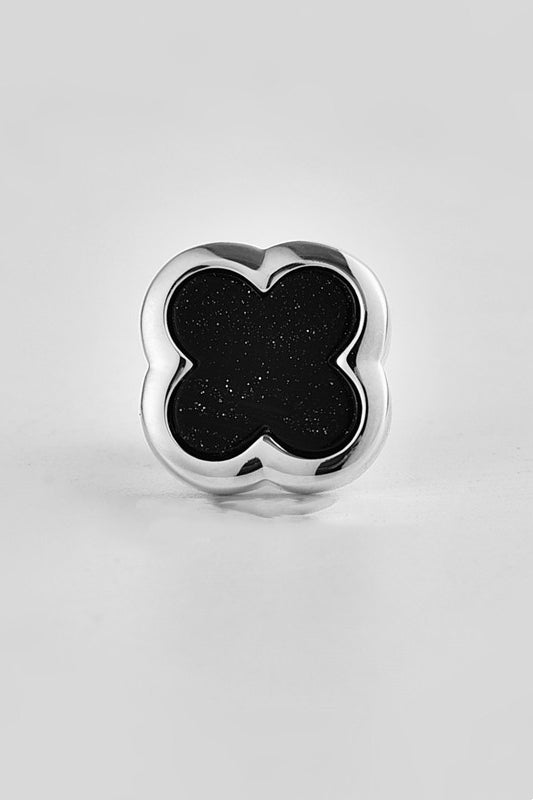 Silver Four Leaf Clover Black Starry Sand Lapel Pin For Men Main image