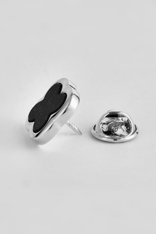Silver Four Leaf Clover Black Starry Sand Lapel Pin For Men Secondary image