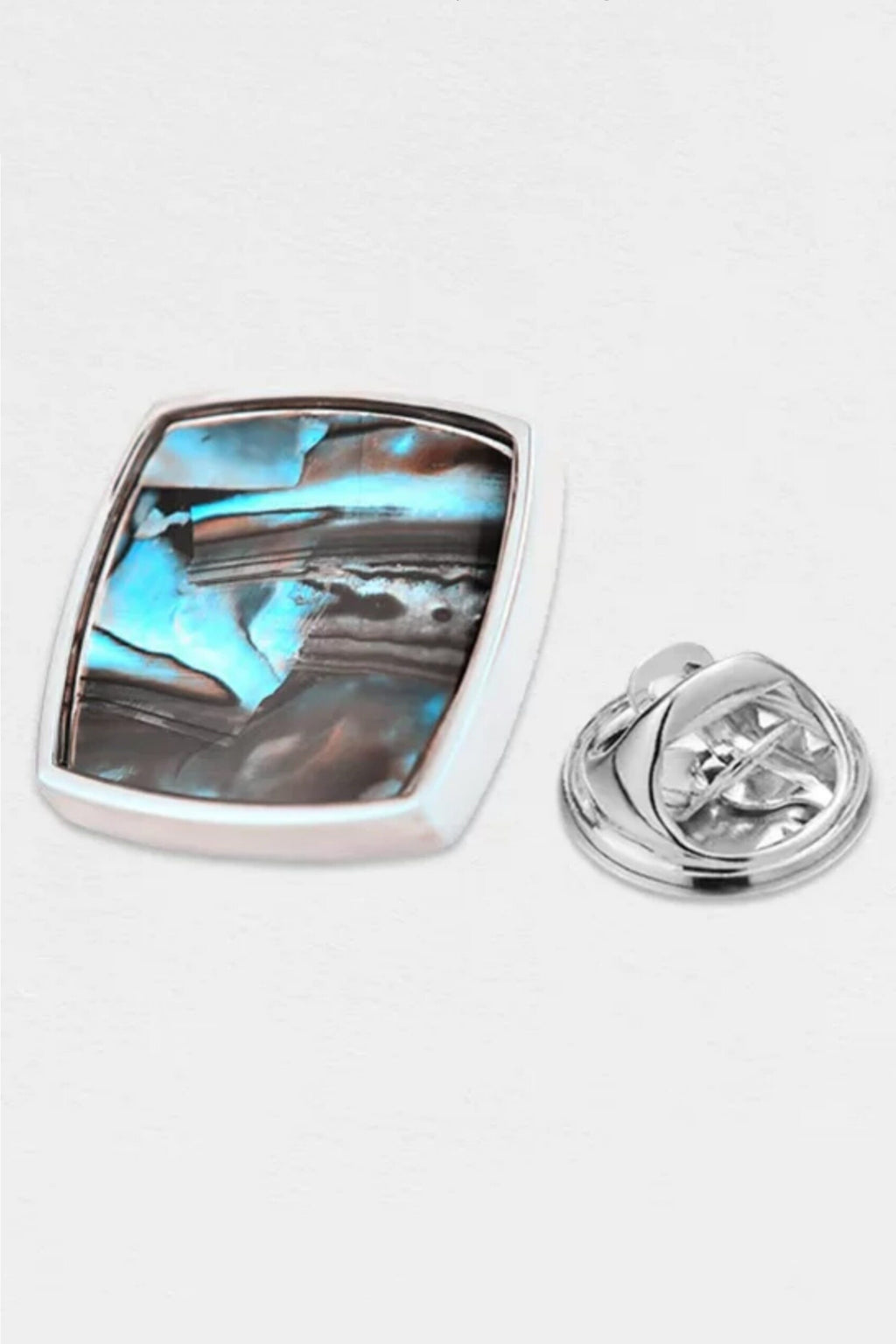 Silver Square Abalone Shell Lapel Pin For Men