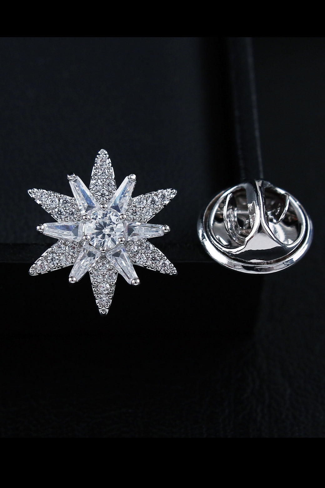 Shiny Silver Six-pointed Star Men's Lapel Pin
