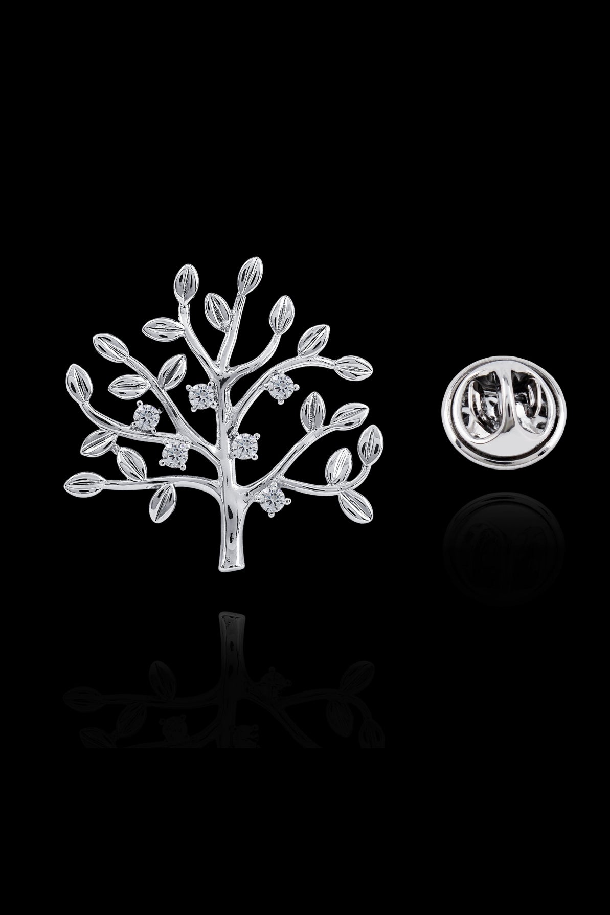 Silver Tree Crystal Men's Lapel Pin Secondary image