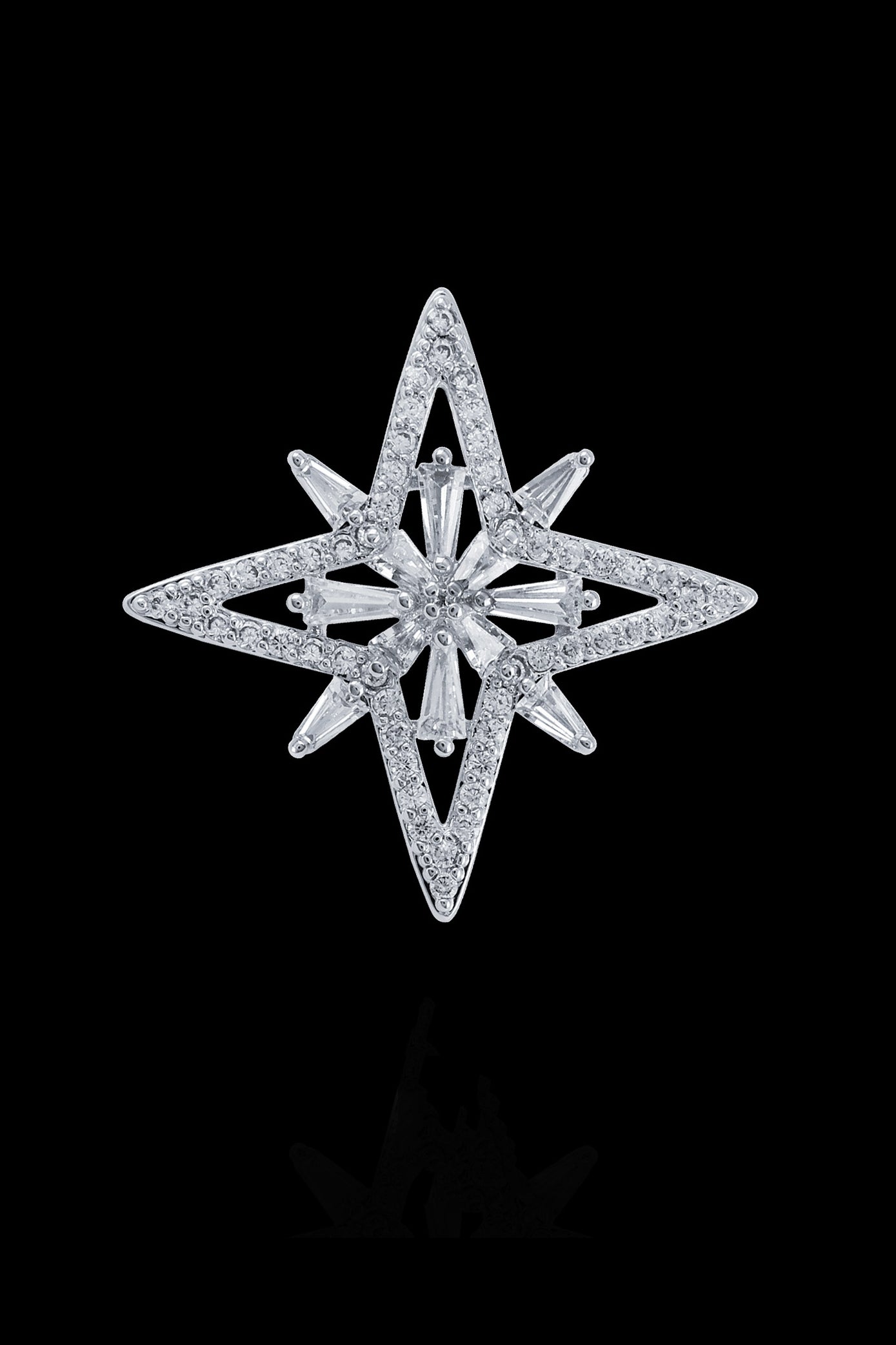 Silver Hollow Cross Star Crystal Lapel Pin Main image