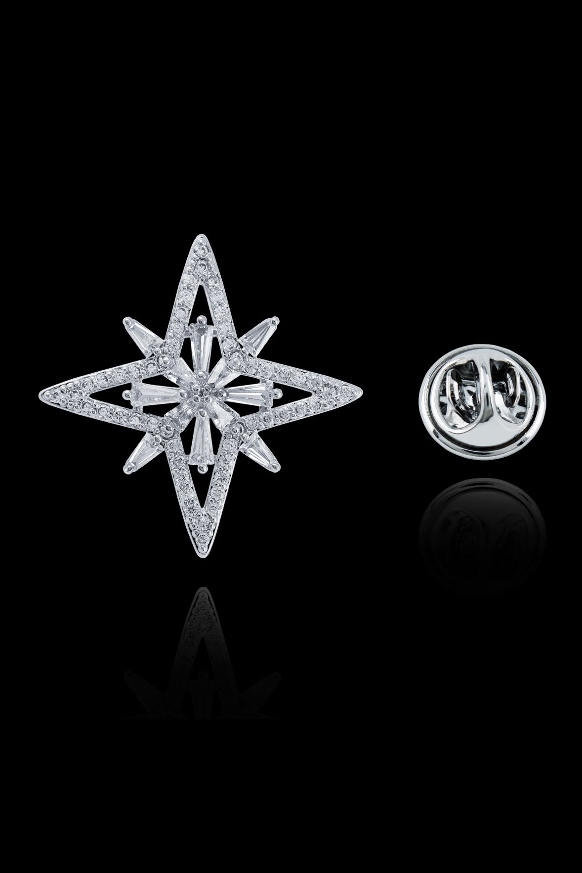 Silver Hollow Cross Star Crystal Lapel Pin Secondary image
