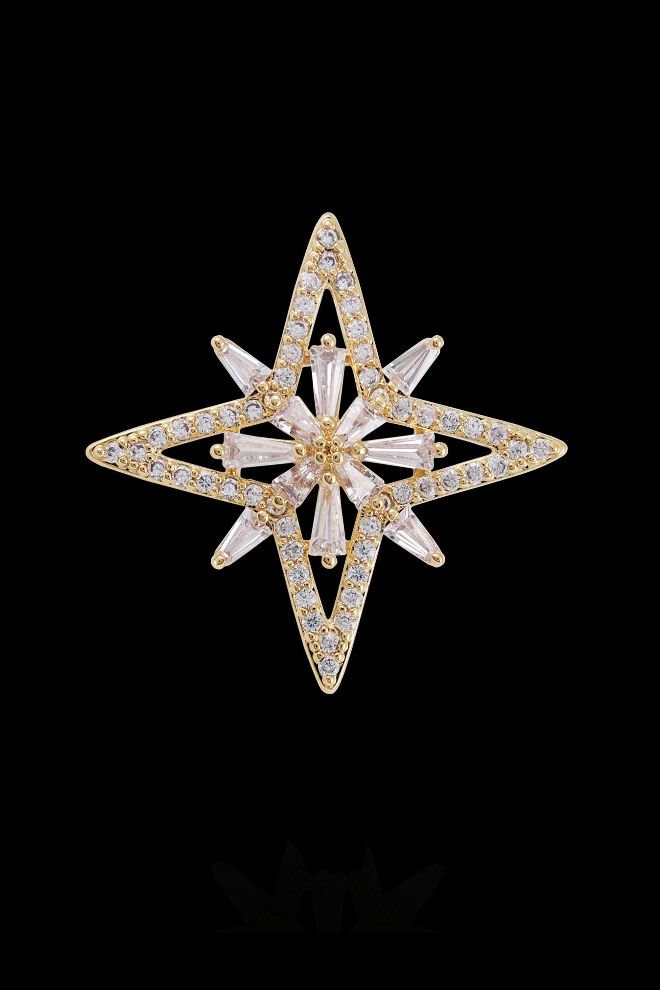 Gold Hollow Cross Star Crystal Lapel Pin Main image