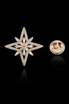 Gold Hollow Cross Star Crystal Lapel Pin