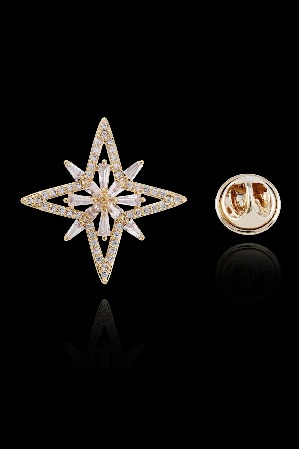 Gold Hollow Cross Star Crystal Lapel Pin