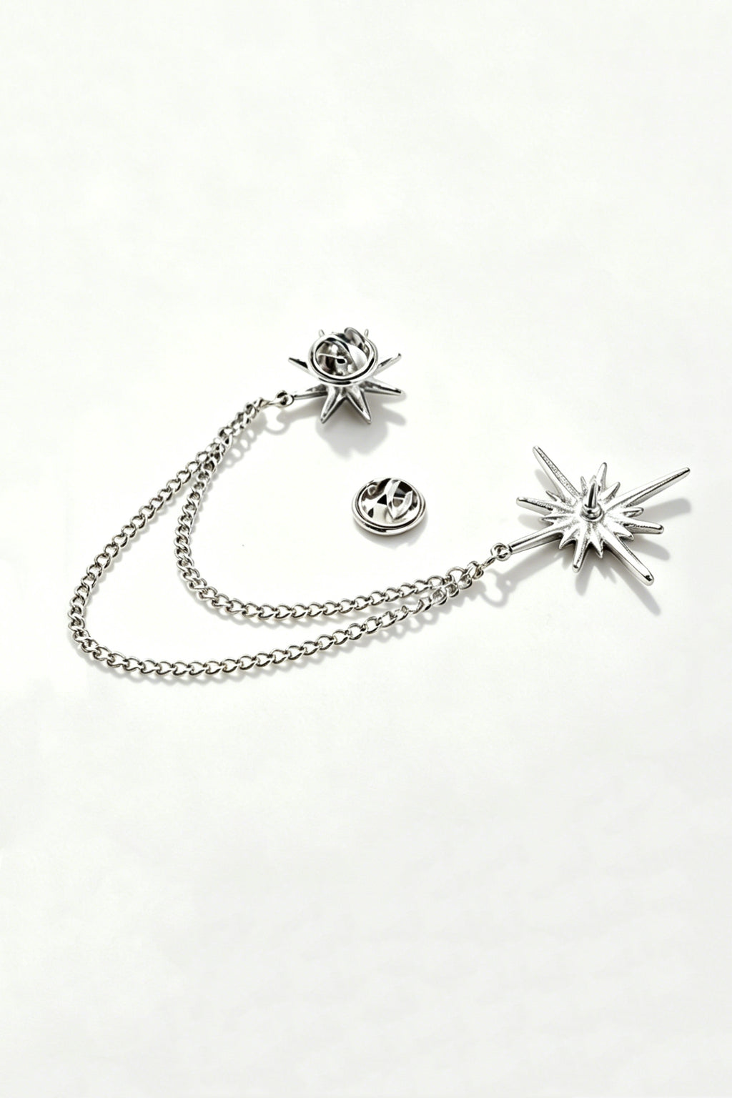 Silver Sun Star Double Chain Tassel Lapel Pin For Men