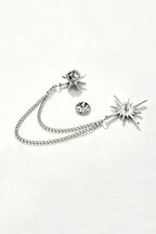 Silver Sun Star Double Chain Tassel Lapel Pin For Men