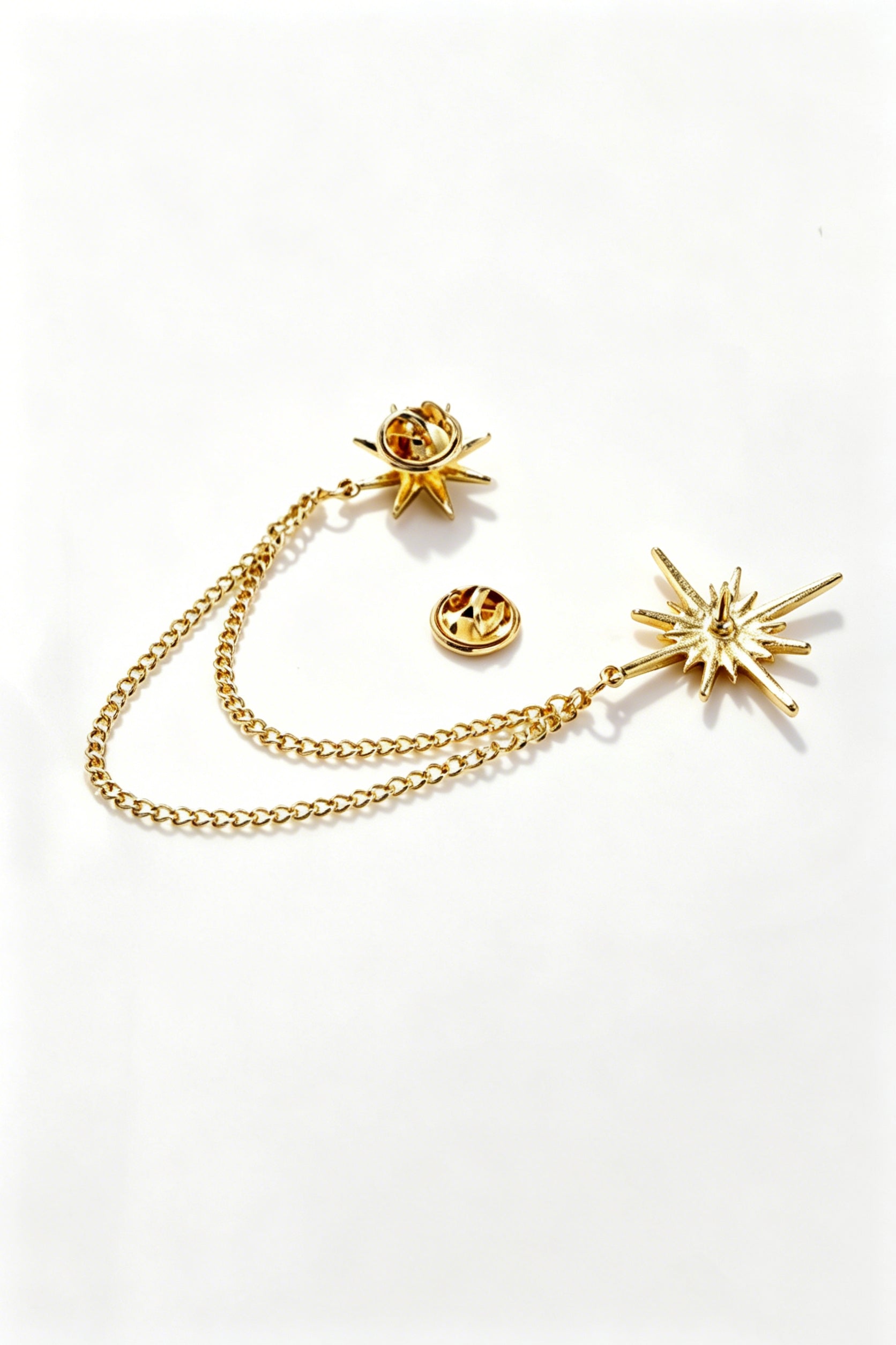 Gold Sun Star Double Chain Tassel Lapel Pin For Men Secondary image