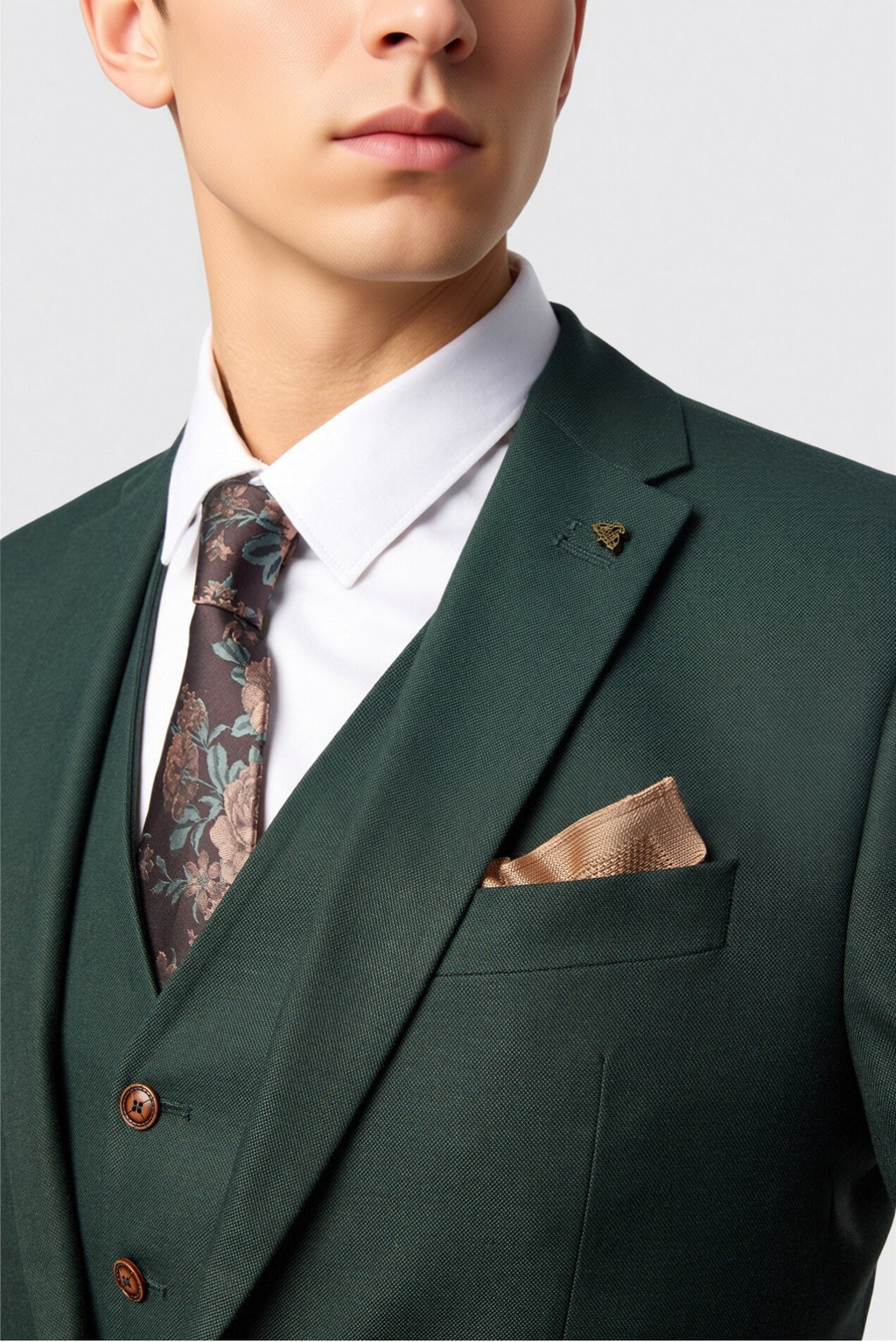 Fashion Dark Green 3 Pieces Notched Lapel Men Suit