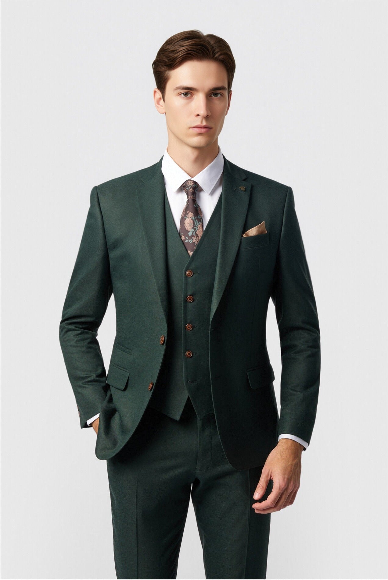Fashion Dark Green 3 Pieces Notched Lapel Men Suit Main image