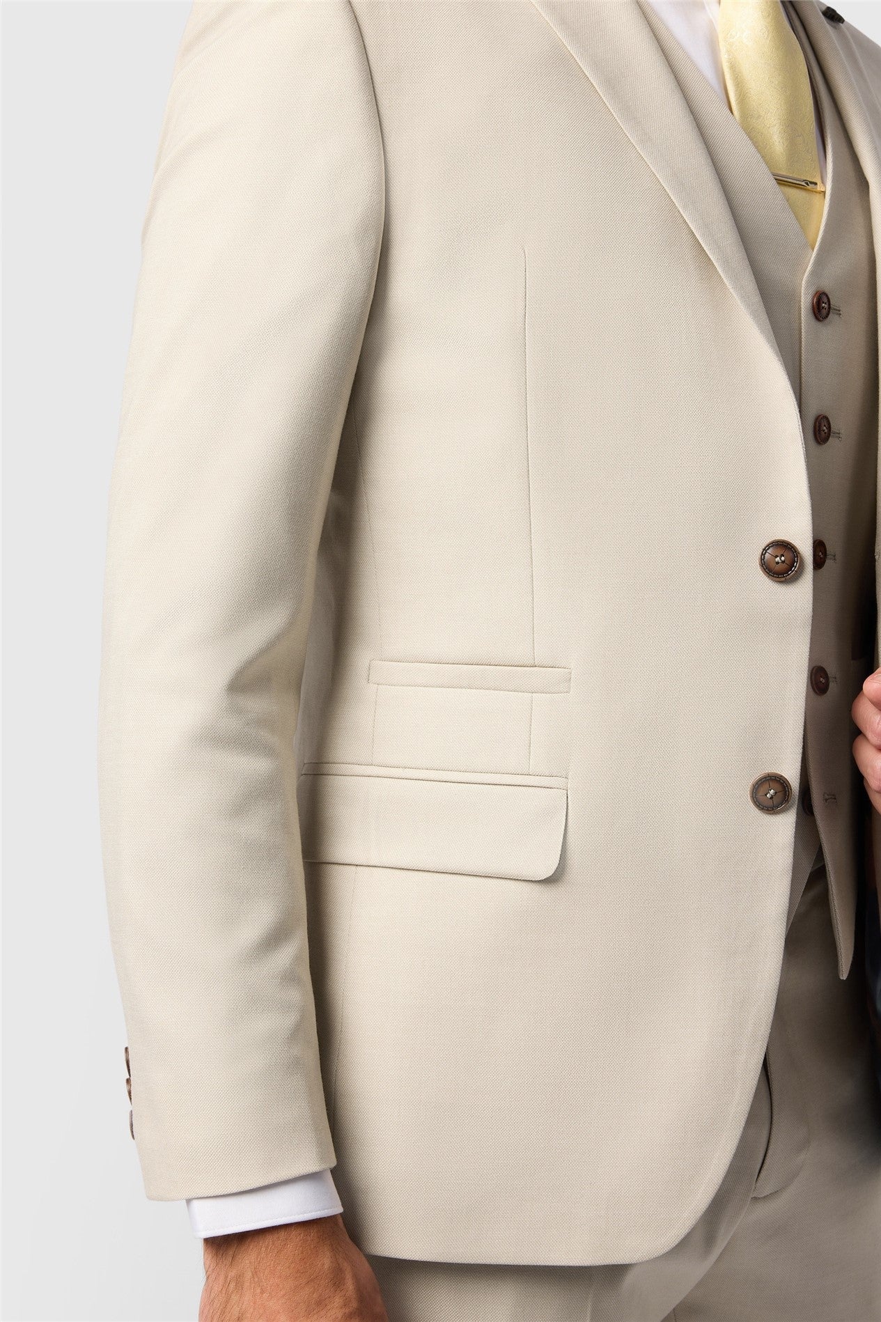 Ecru Slim Fit 3 Pieces Notched Lapel Men Suit