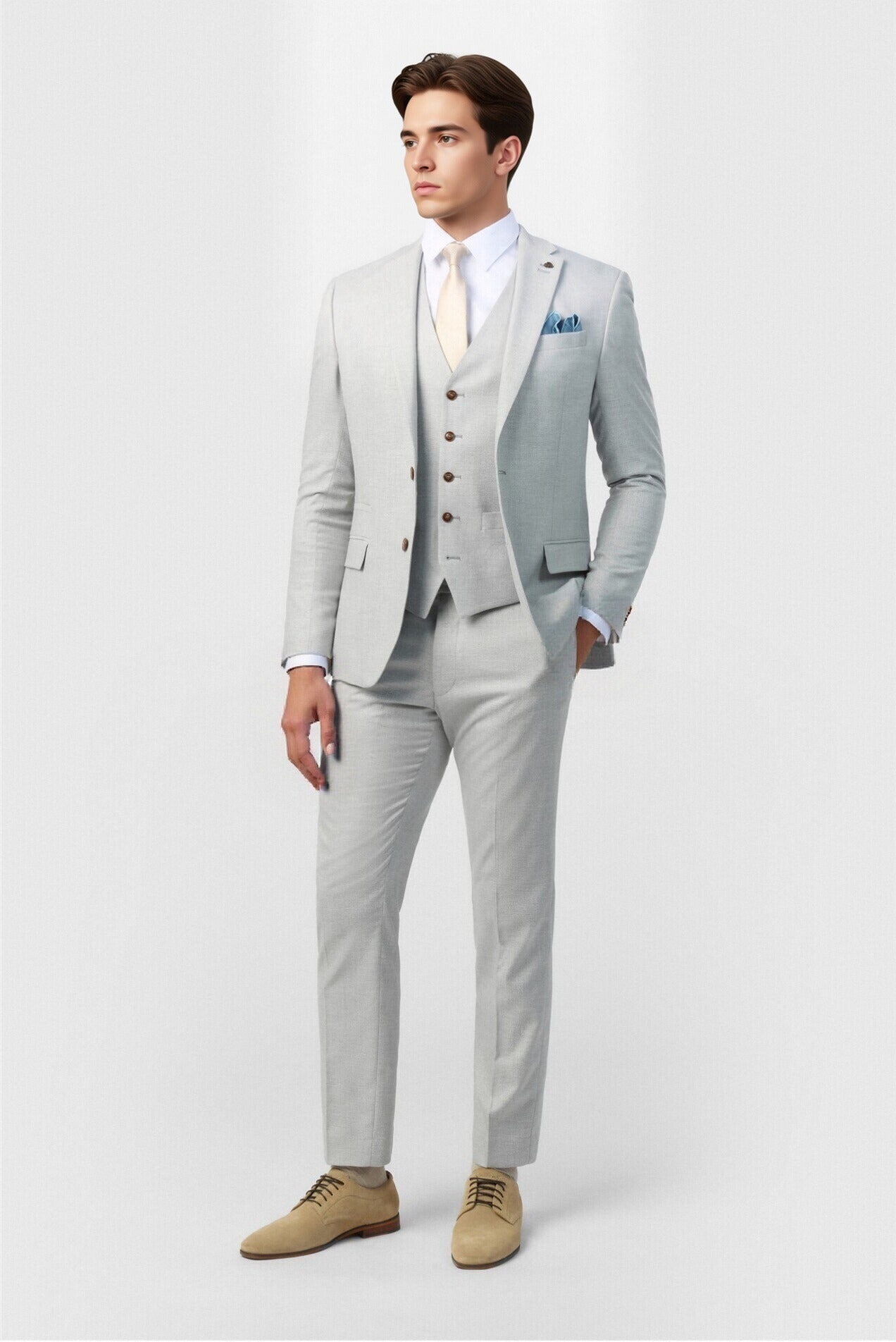 Handsome Gray Notched Lapel Men Suit With Waistcoat Secondary image