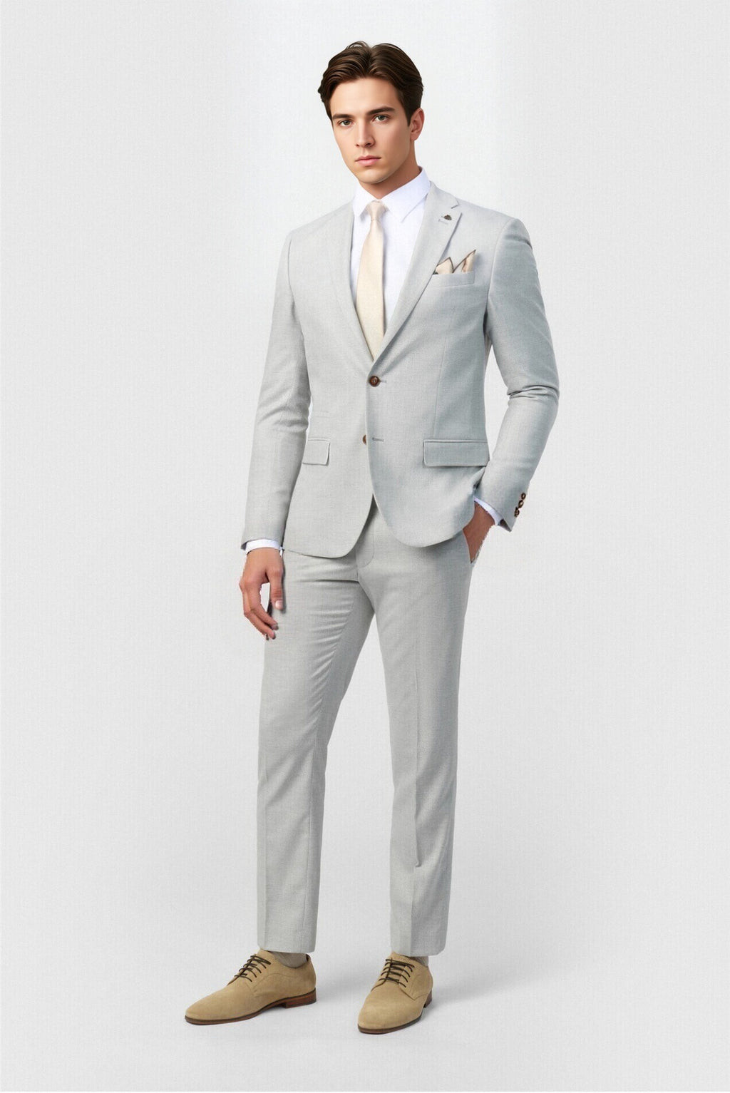 Handsome Gray Notched Lapel Men Suit With Waistcoat