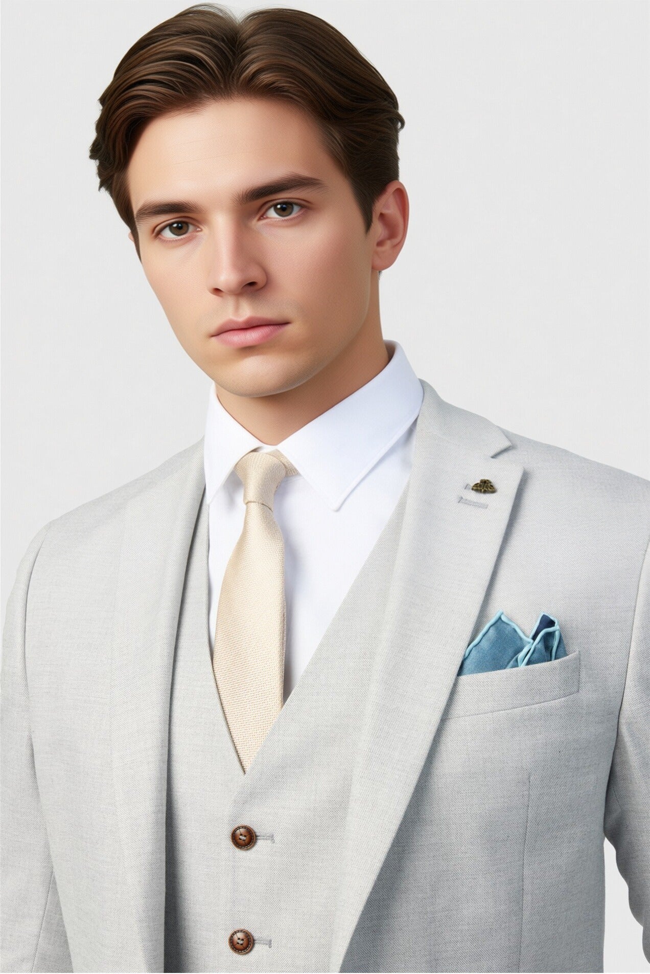 Handsome Gray Notched Lapel Men Suit With Waistcoat