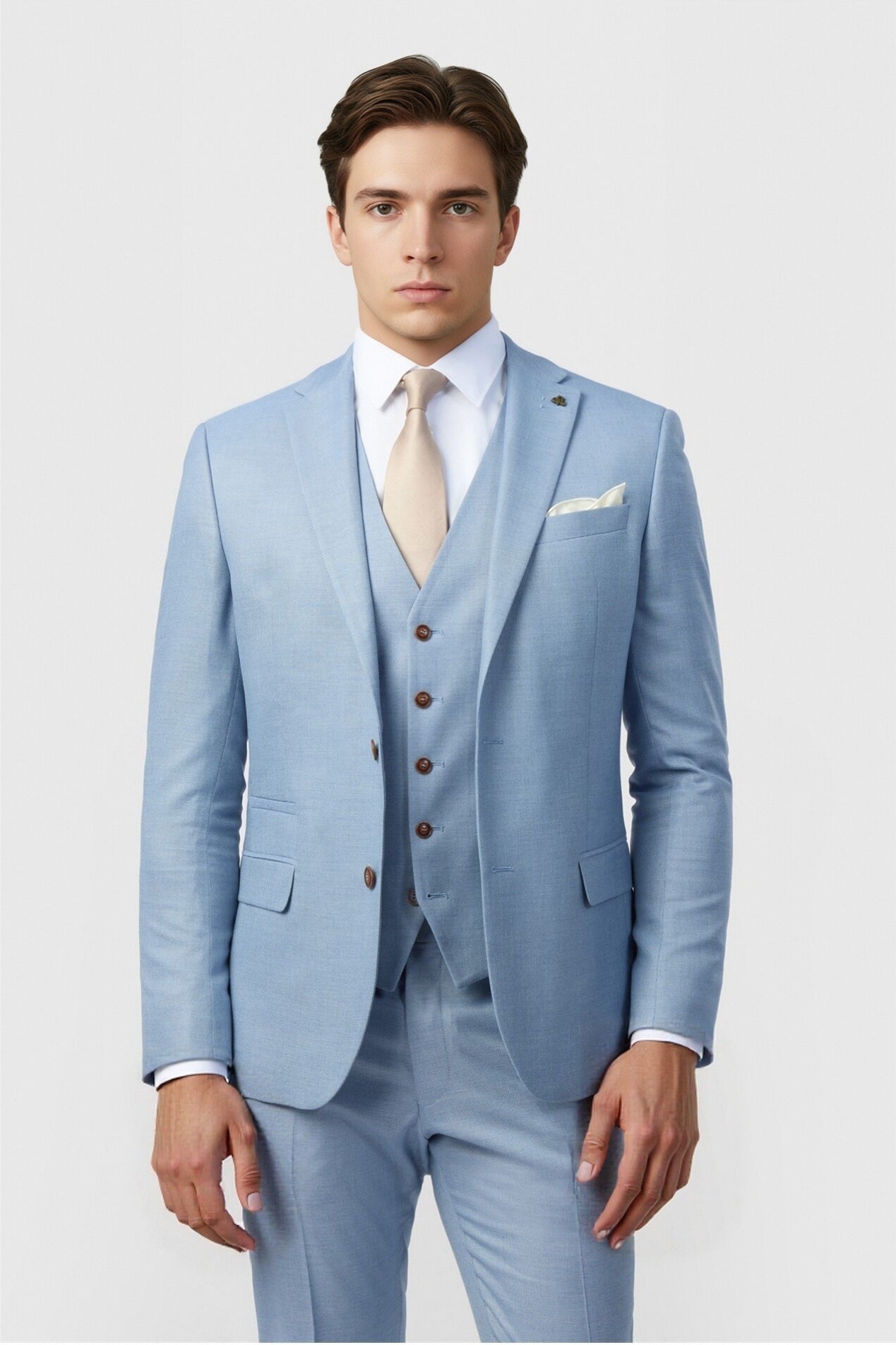 Bespoke Blue Notched Lapel Men Suit With Waistcoat Main image