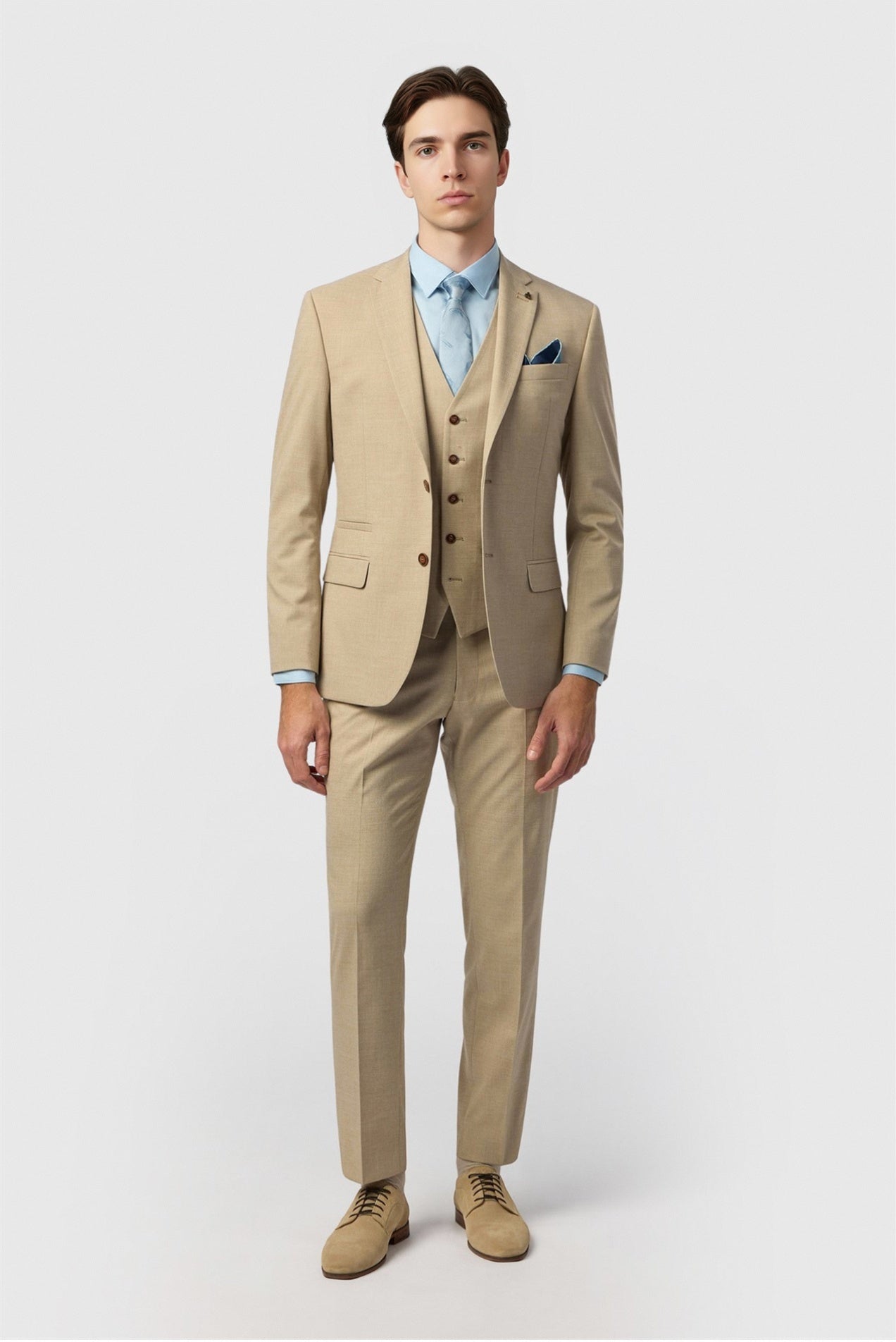 Khaki Stylish Notched Lapel 3 Pieces Men Suit Secondary image