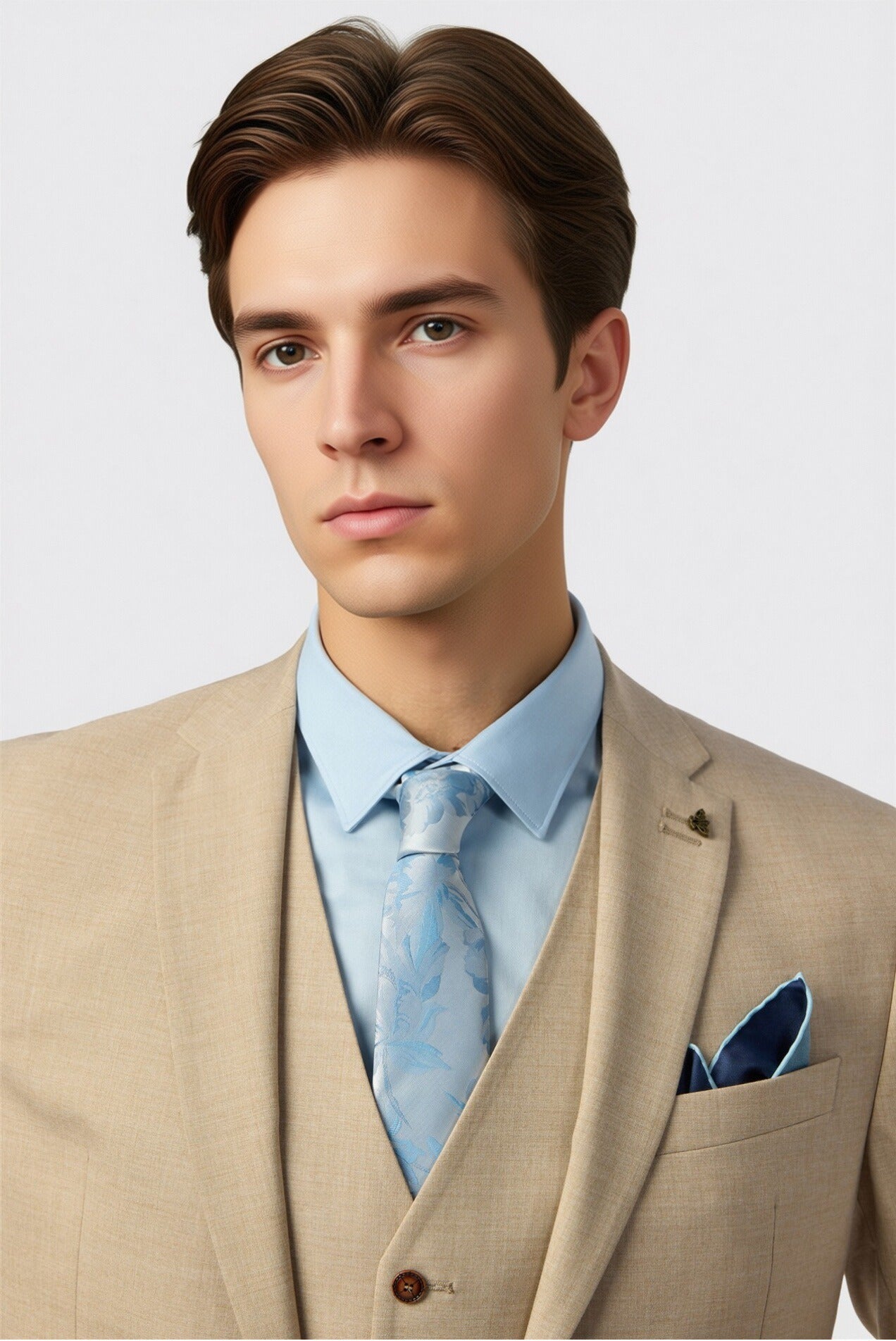 Khaki Stylish Notched Lapel 3 Pieces Men Suit