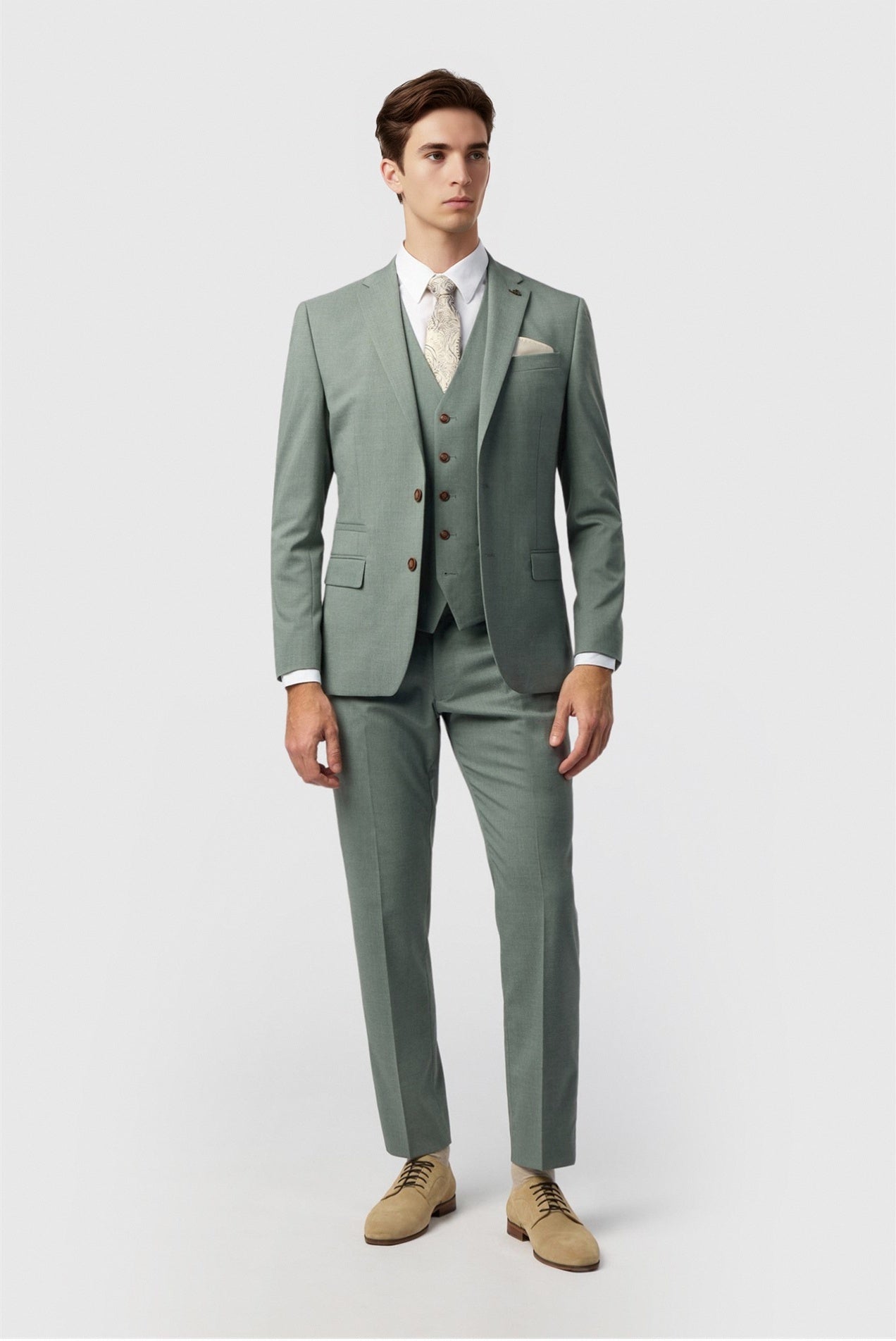 Charming Sage Green Notched Lapel 3 Pieces Men Suit Secondary image